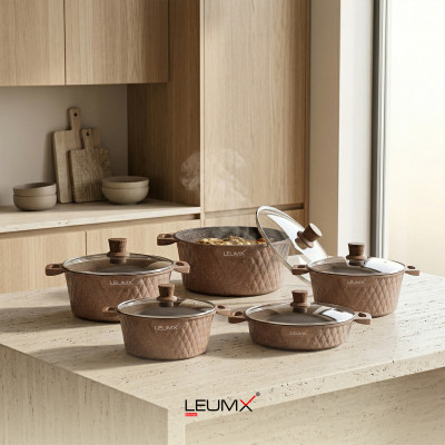 Leumx® Diamond Design Cookware Set – 10 Piece Non-Stick Pot Set