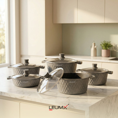 Leumx® Diamond Design Cookware Set – 10 Piece Non-Stick Pot Set
