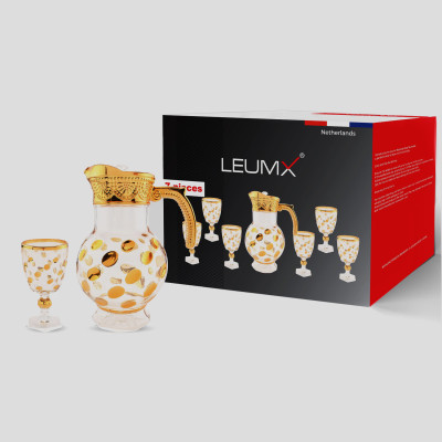 Glazen kan + 6 kopjes I G84