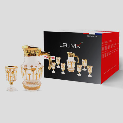 Glazen kan + 6 kopjes I G81