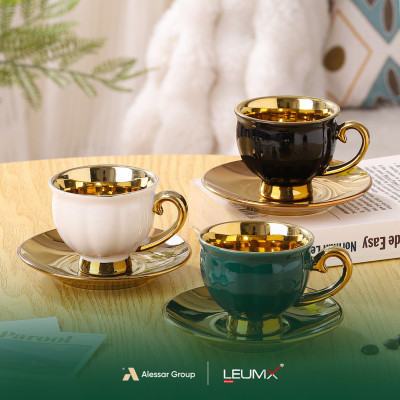 Kop en schotelset MIX 3 OF 4 KLEUREN (wit+zwart+roze+groen)