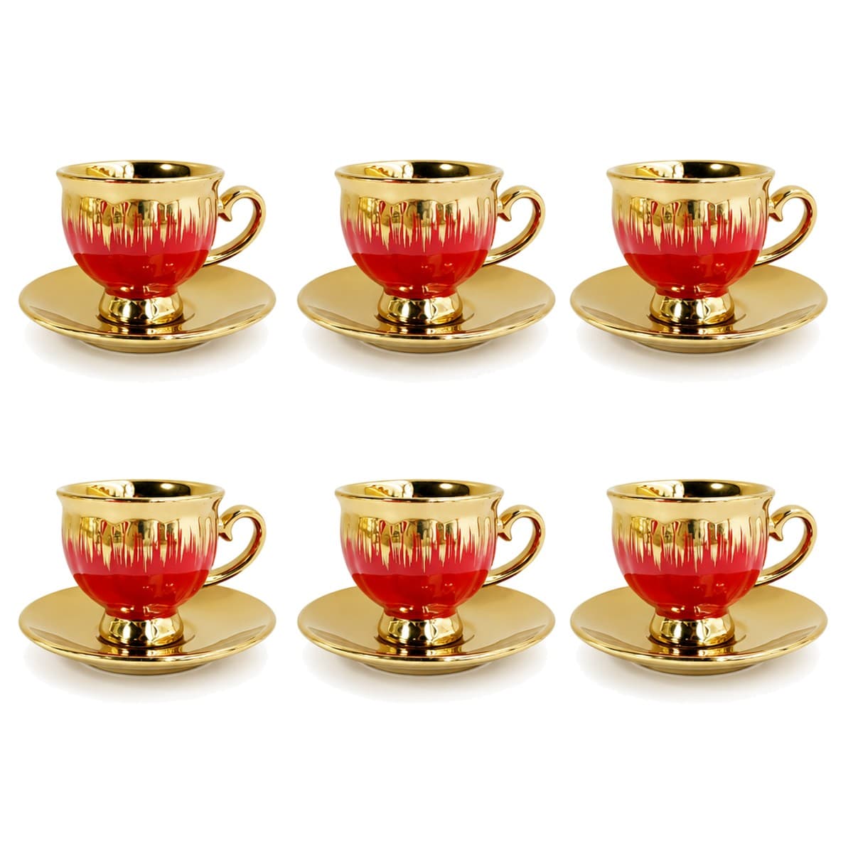 Coffee Cup Set 6+6 — Red & Gold — RLE03 · Drinkware