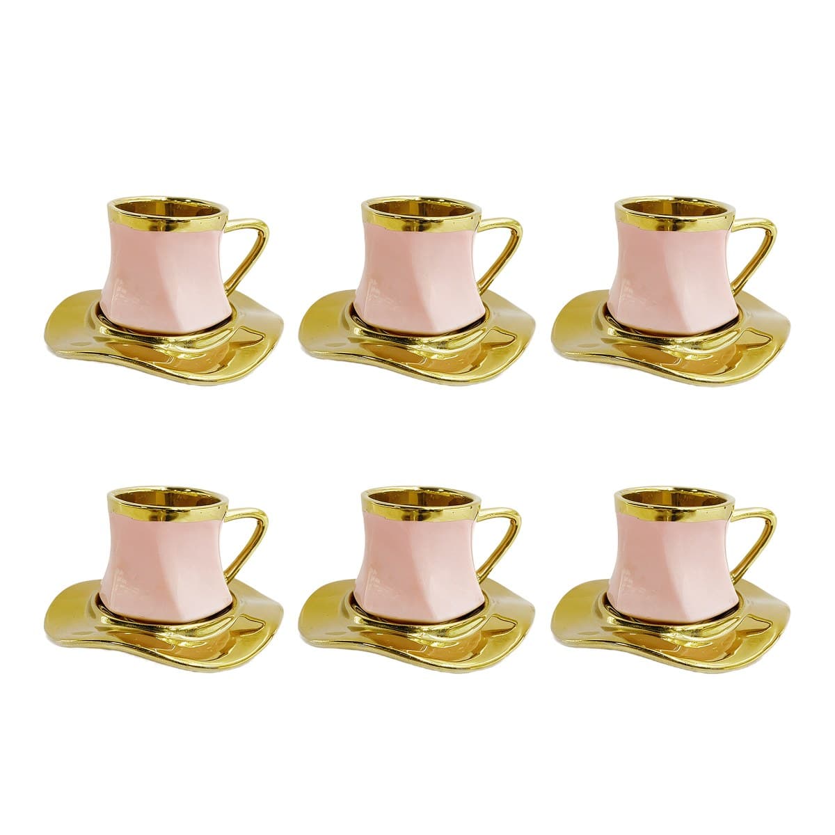 Coffee Cup Set 6+6 — Pink · Gold Wave Saucer — RLE05 · Drinkware
