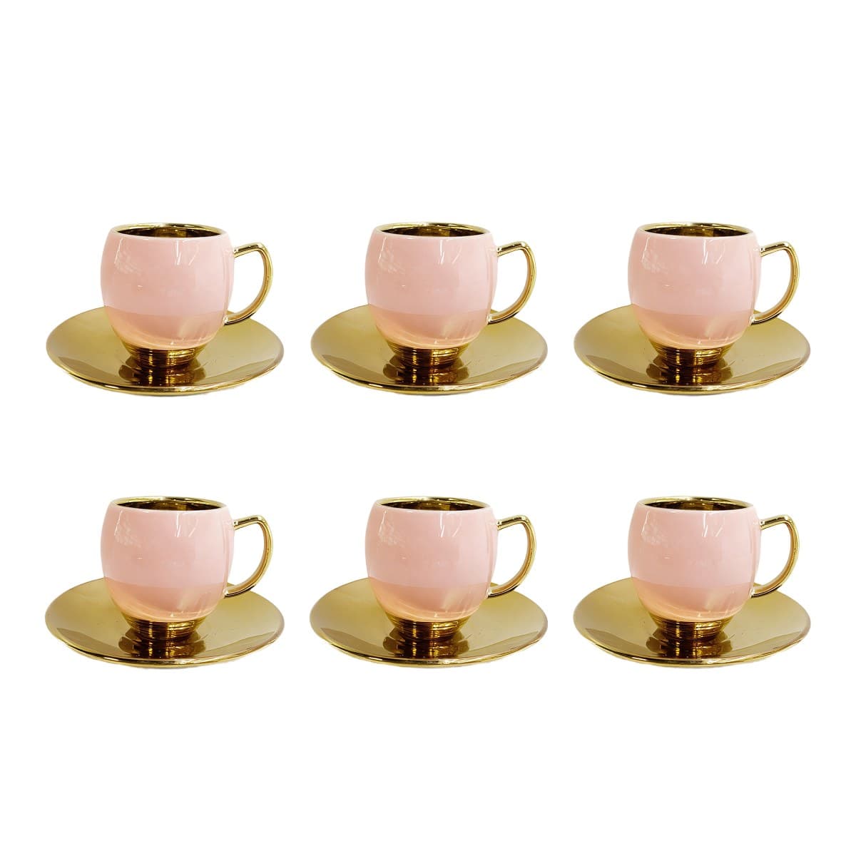 Coffee Cup Set 6+6 — Pink · Gold Saucer — RLE06 · Drinkware