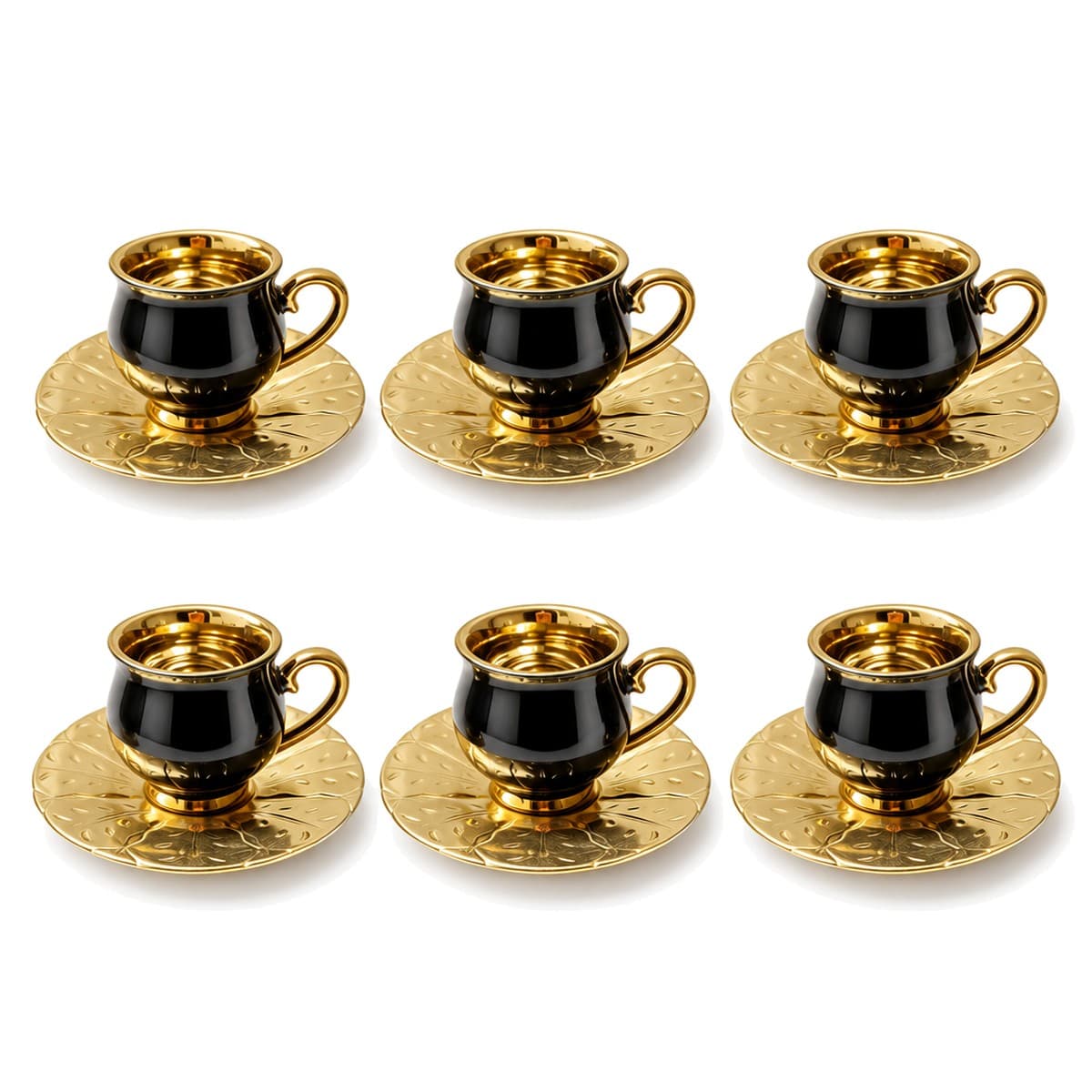 Coffee Cup Set 6+6 — Black & Gold — RLE07 · Drinkware