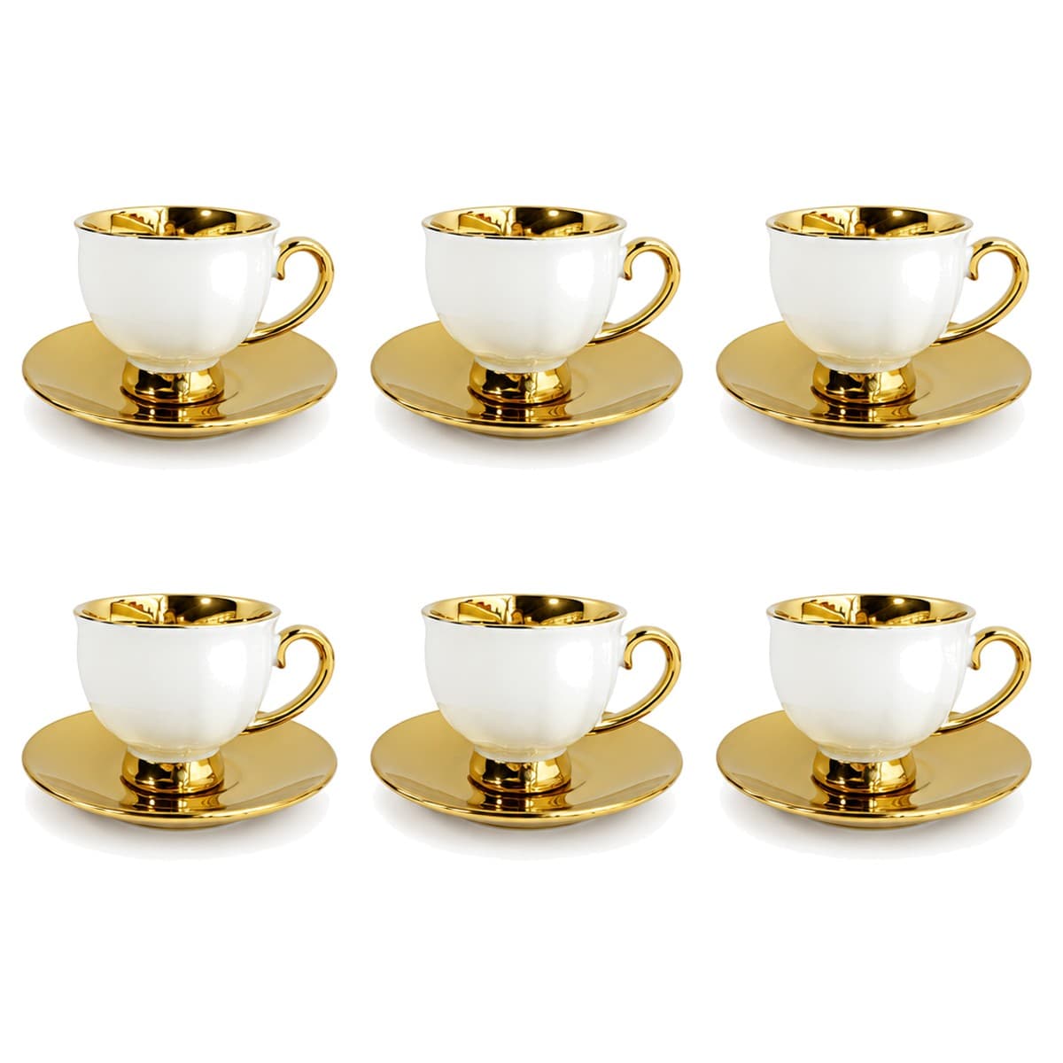 Coffee Cup Set 6+6 — White · Gold Rim — RLE09 · Drinkware