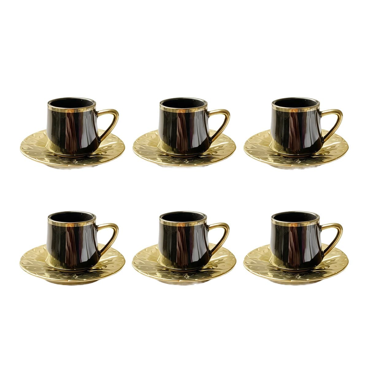 Coffee Cup Set 6+6 — Black · Gold Saucer — RLE11 · Drinkware