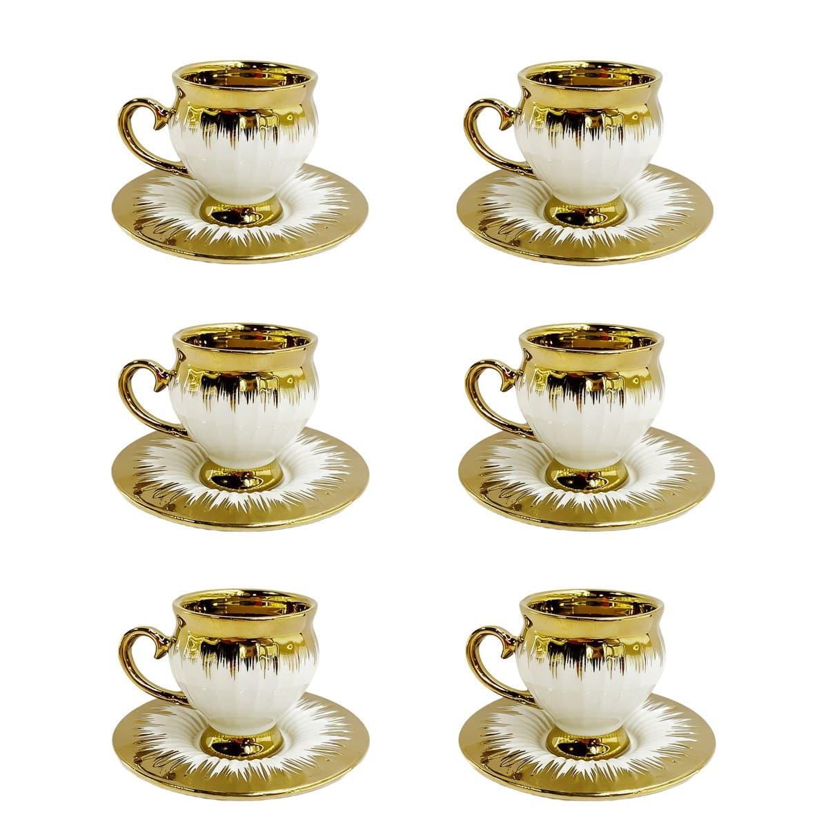 Coffee Cup Set 6+6 — White & Gold · Sunburst Saucer — RLE28 · Drinkware