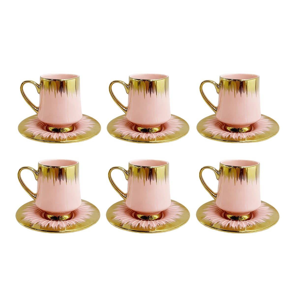 Coffee Cup Set 6+6 — Pink & Gold Drip — RLE29 · Drinkware