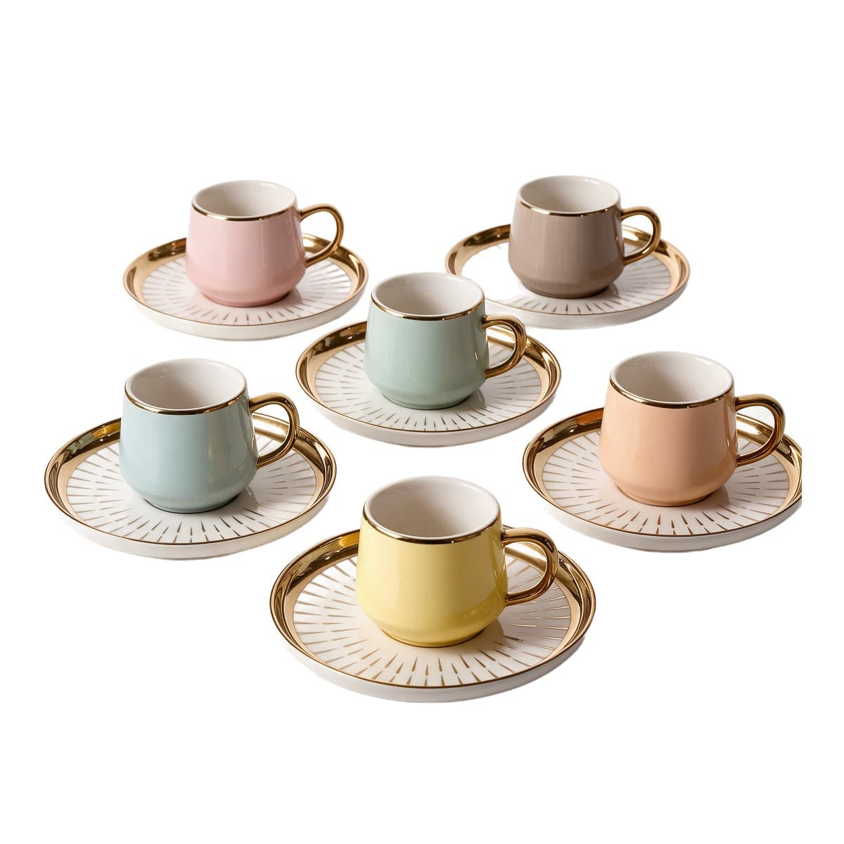 Coffee Cup Set 6+6 — Pastel Mix · Gift Box — RLE38 · Drinkware