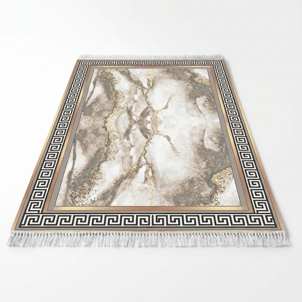 Velvet Rug 200×300 cm — Cream Marble Greek Key
