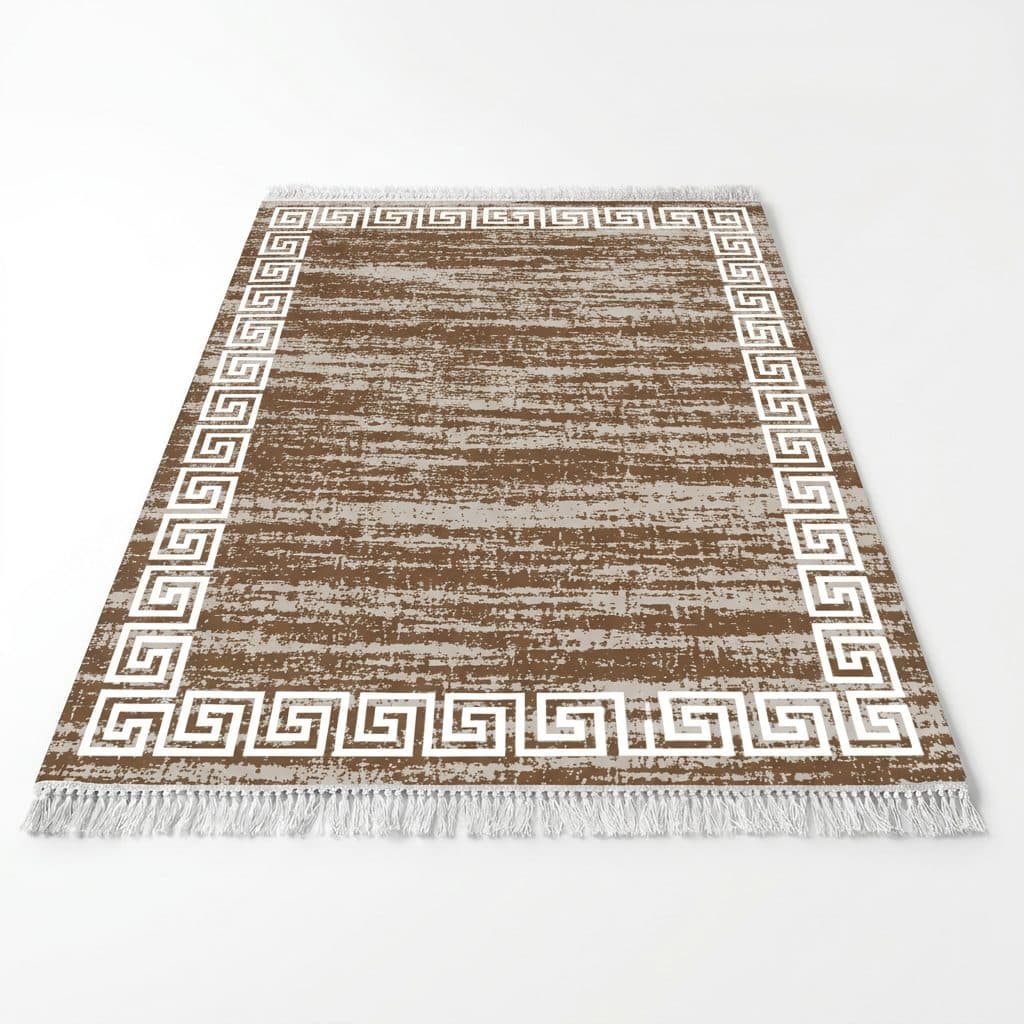 سجادة مخملية ١٠٠×٣٠٠ سم — بني مخطّط بإطار يوناني — VR14-100X300 · قريباً