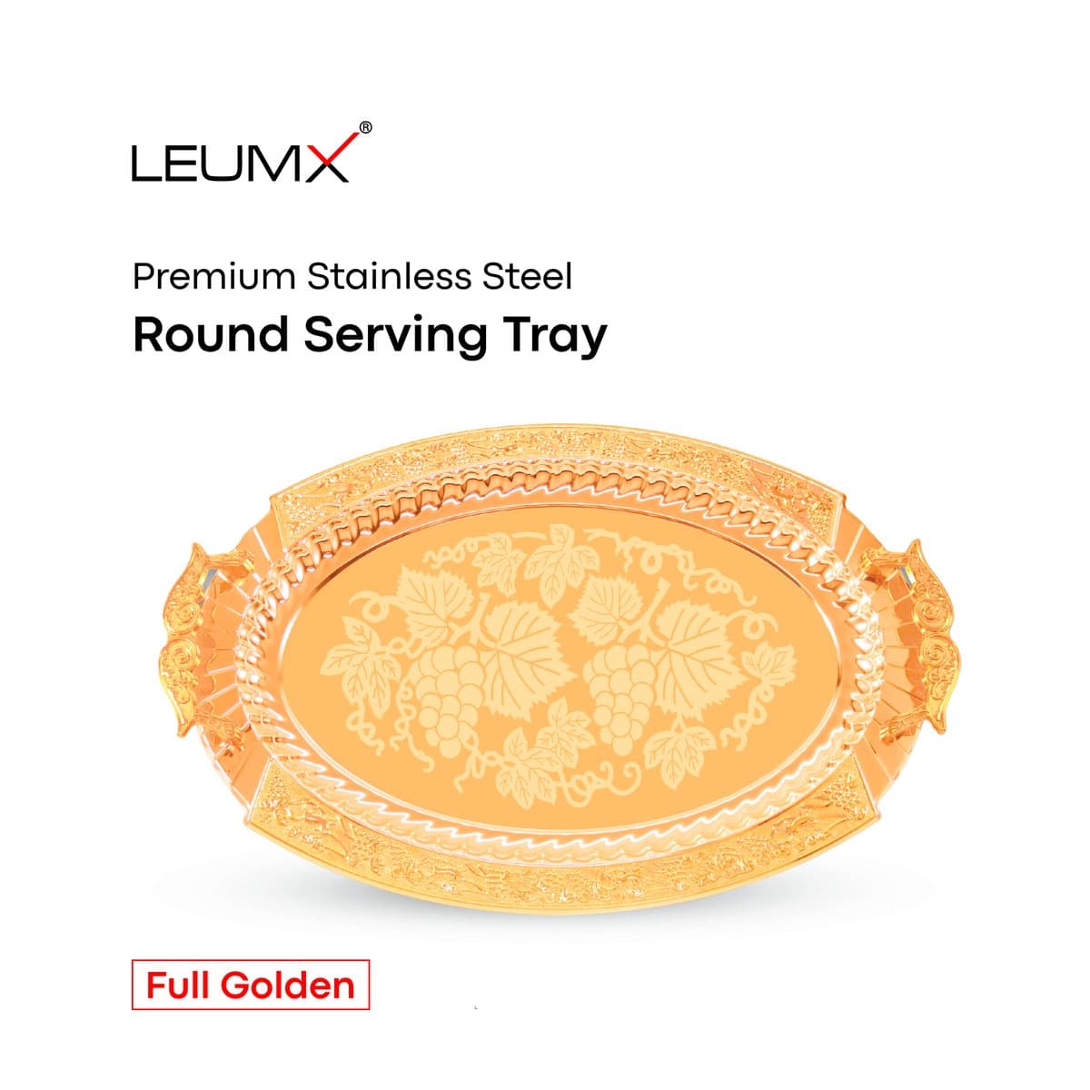 Oval Serving Tray with Grape-Leaf Relief — Gold — AG-TR02 · Coming soon