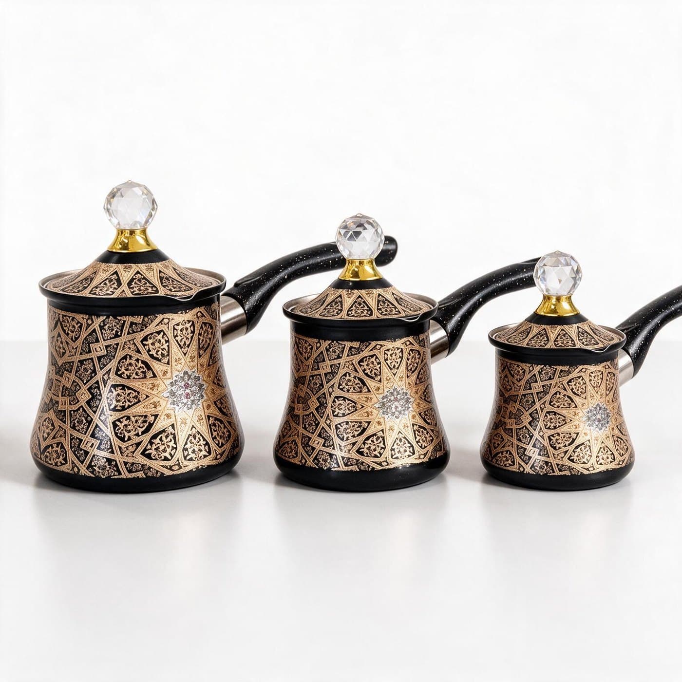 طقم ركوات قهوة جرانيت ٣ قطع — أسود وأبيض (موديل ٢) · أدوات الشرب