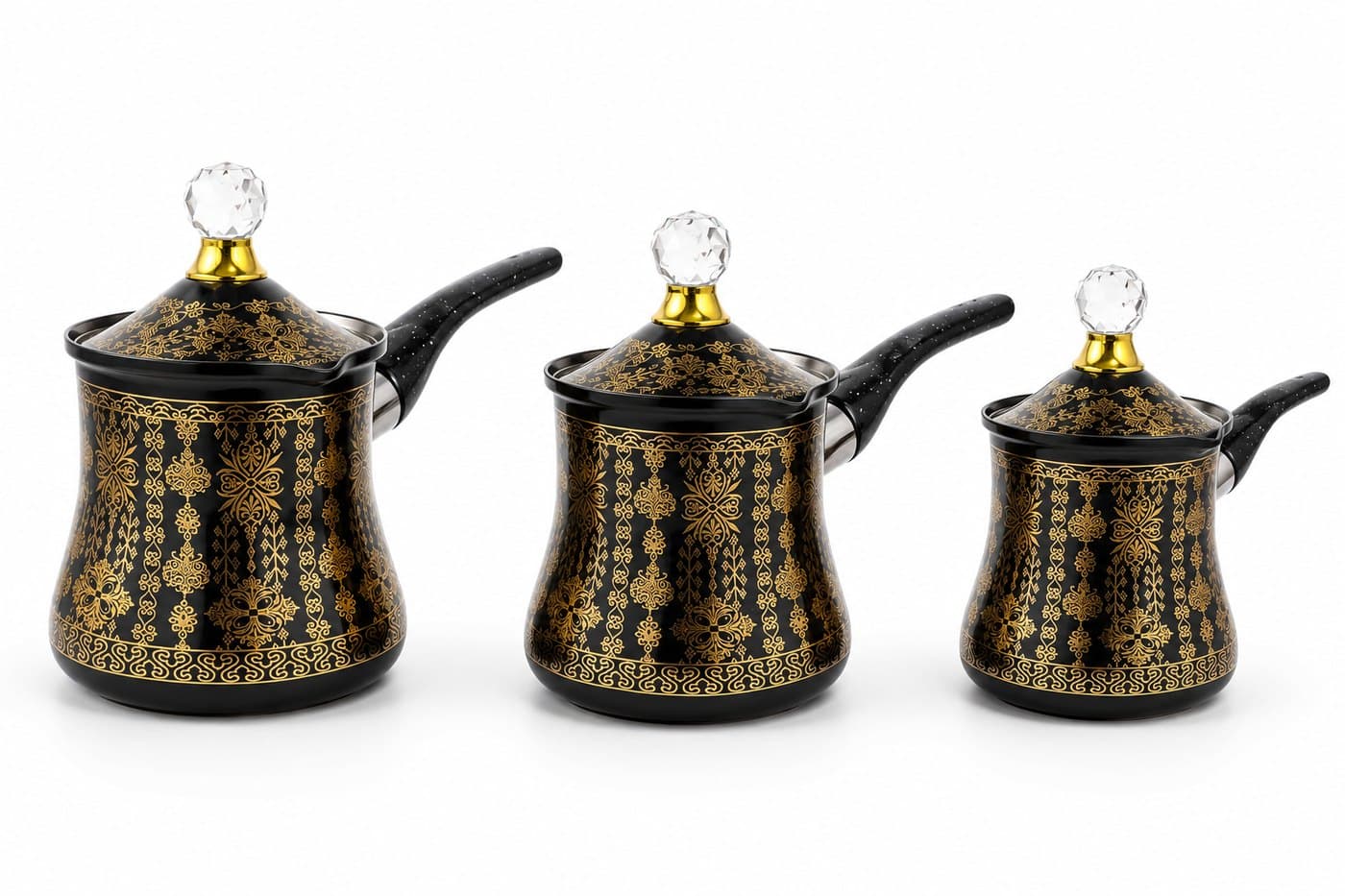 طقم ركوات قهوة جرانيت ٣ قطع — أسود وأبيض (موديل ٥ ب) · أدوات الشرب