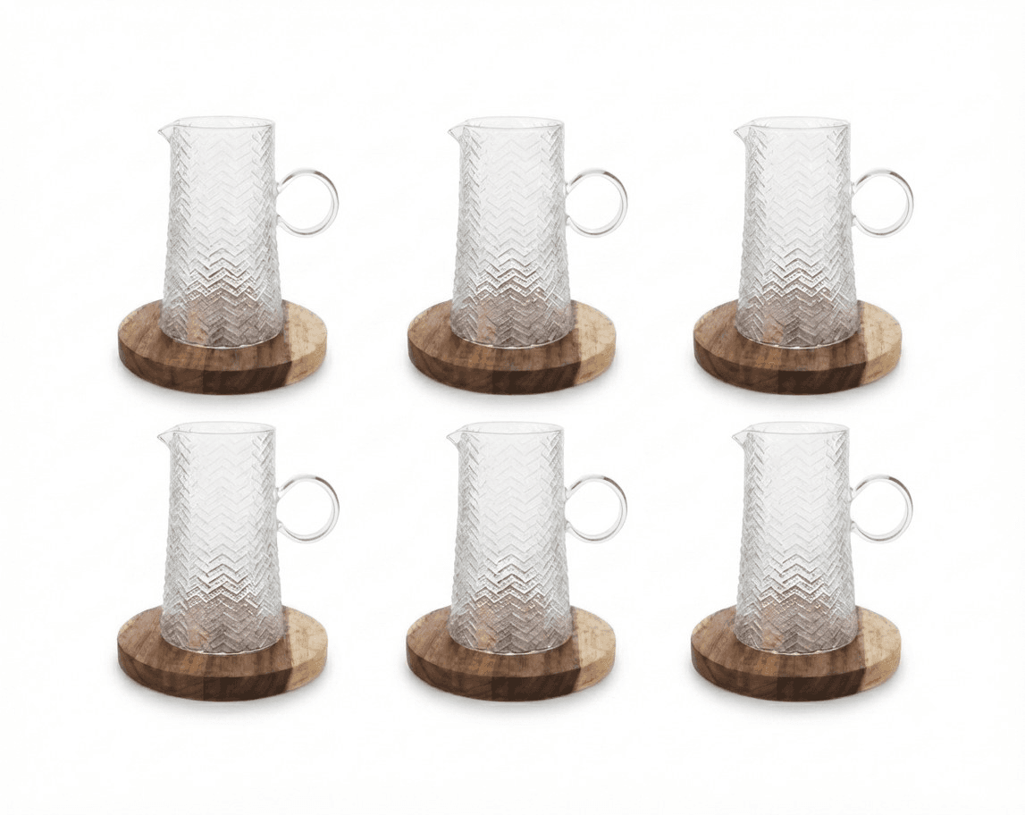 Tea glasses with wooden base 6+6 · Drinkware