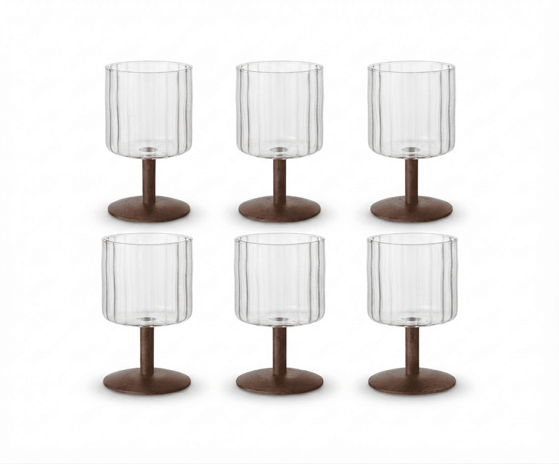Glazen met houten voet 6+6 · Drinkgerei