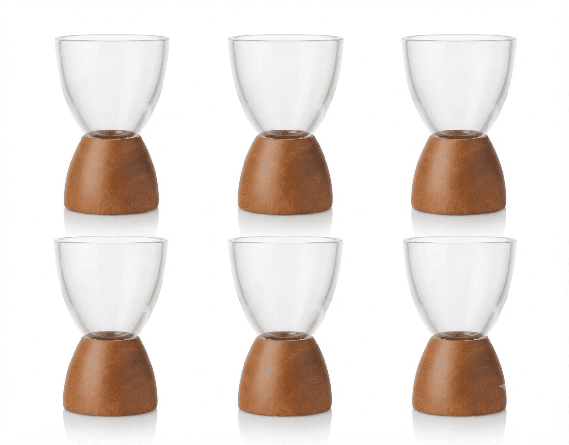 Glazen met houten voet 6+6 · Drinkgerei