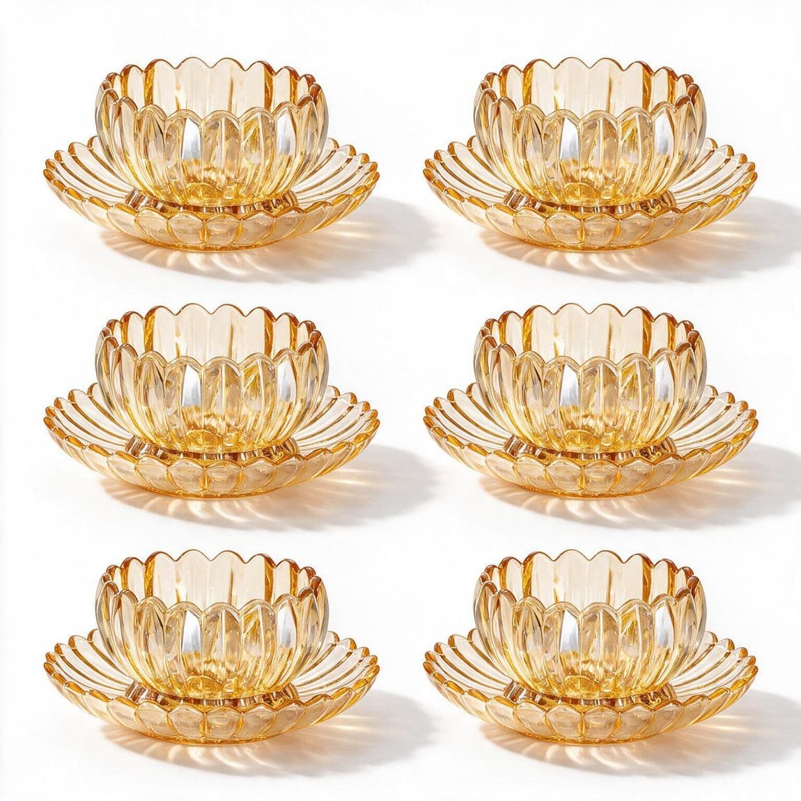 12-Pc Lotus Glass Bowl Set — Amber · Servies