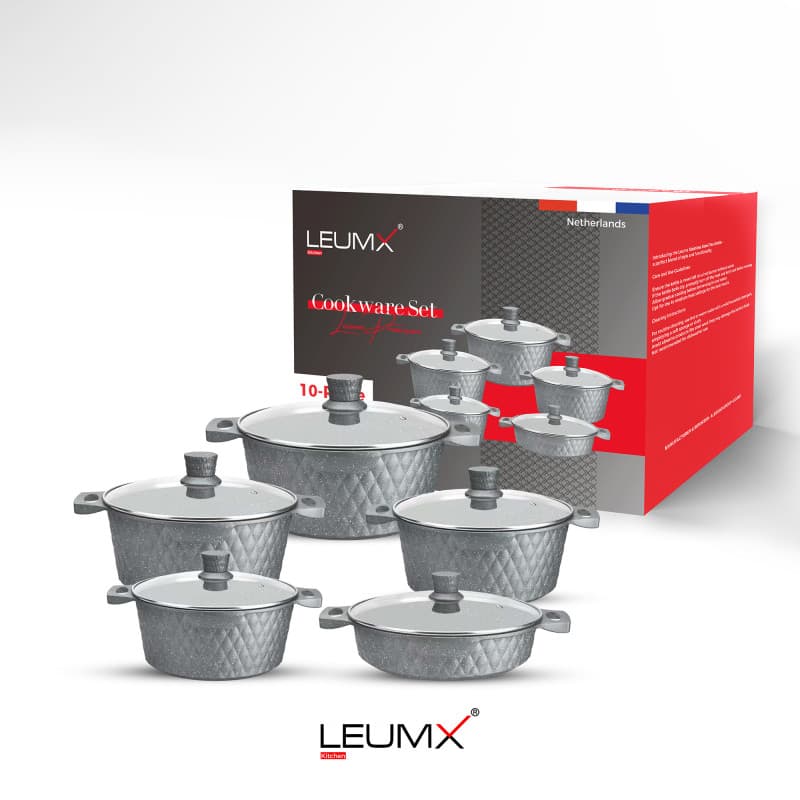 Leumx® diamond design cookware set – 10 piece non-stick pot set · Kitchenware