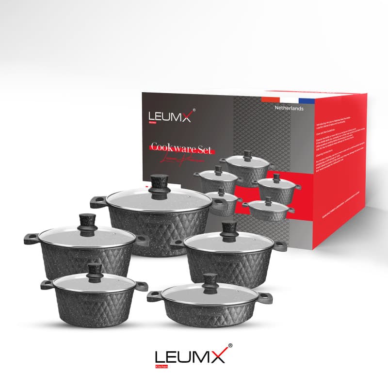 Leumx® diamond design cookware set – 10 piece non-stick pot set · Kitchenware