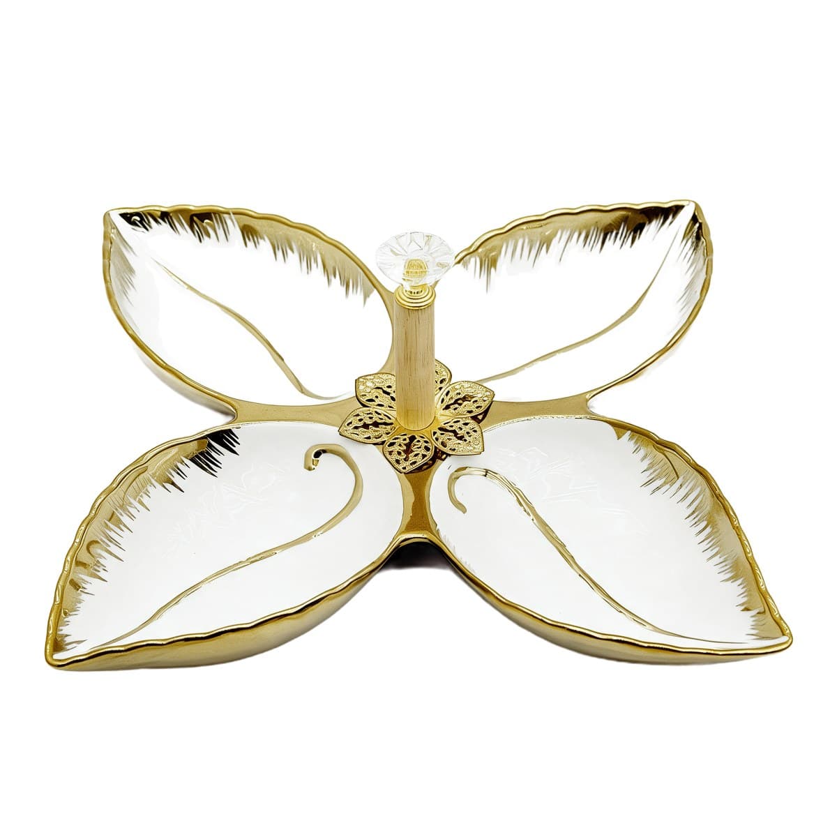 Servierschale 4 Blätter — Weiß & Gold — LE25 · Geschirr