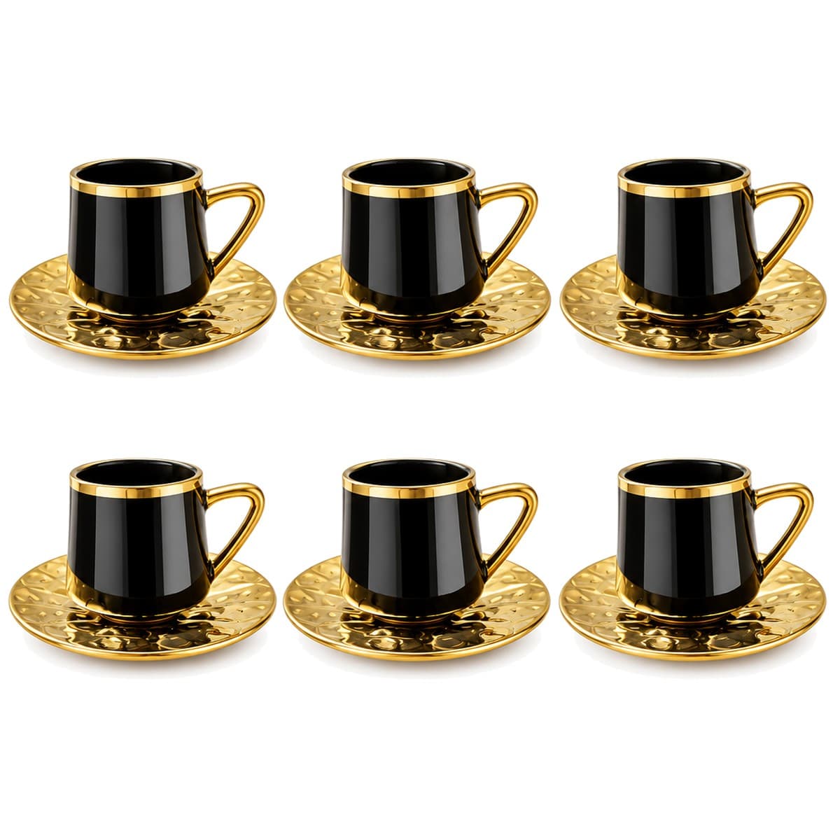Coffee Cup Set 6+6 — Black · Gold Saucer — RLE11 · Drinkware