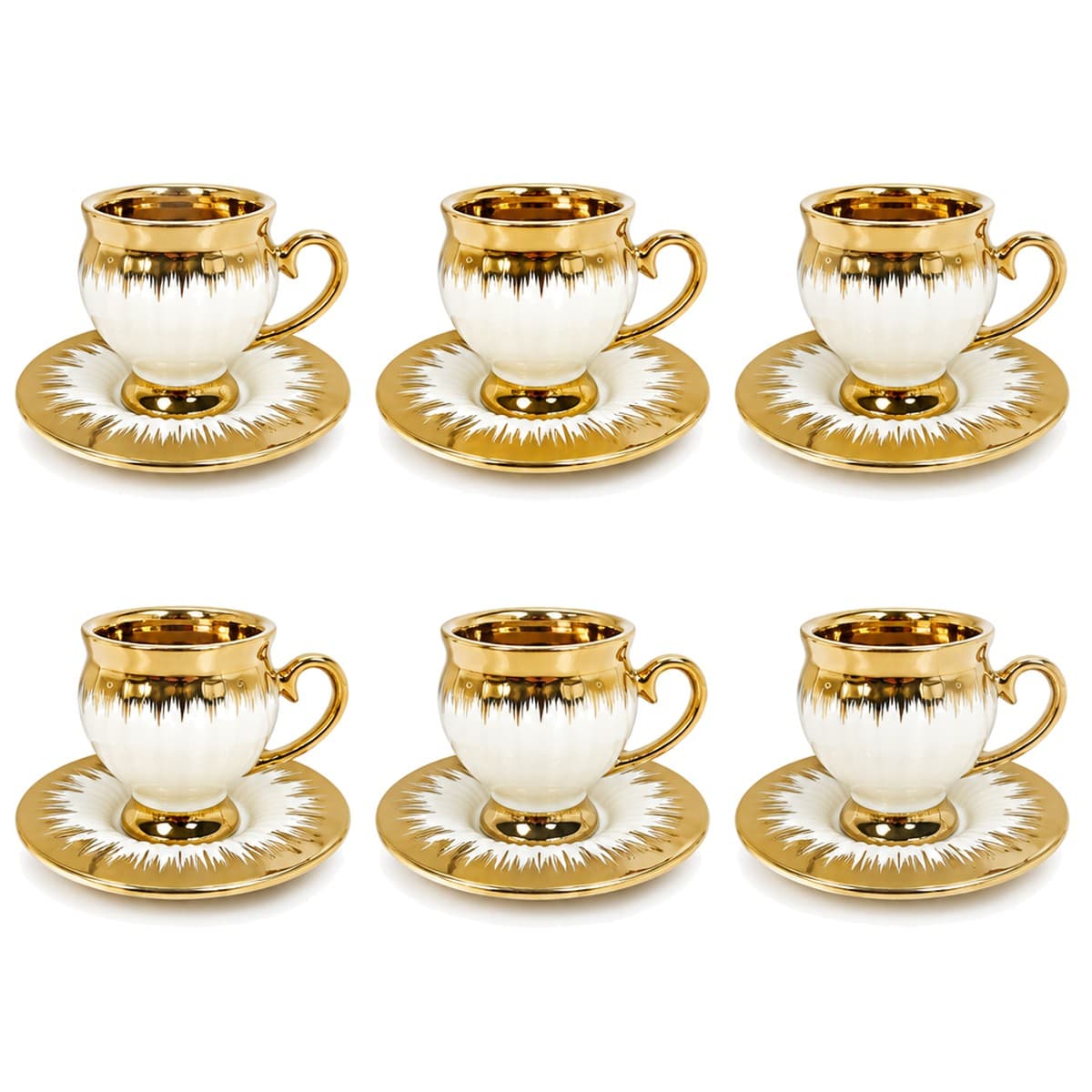 Coffee Cup Set 6+6 — White & Gold · Sunburst Saucer — RLE28 · Drinkware
