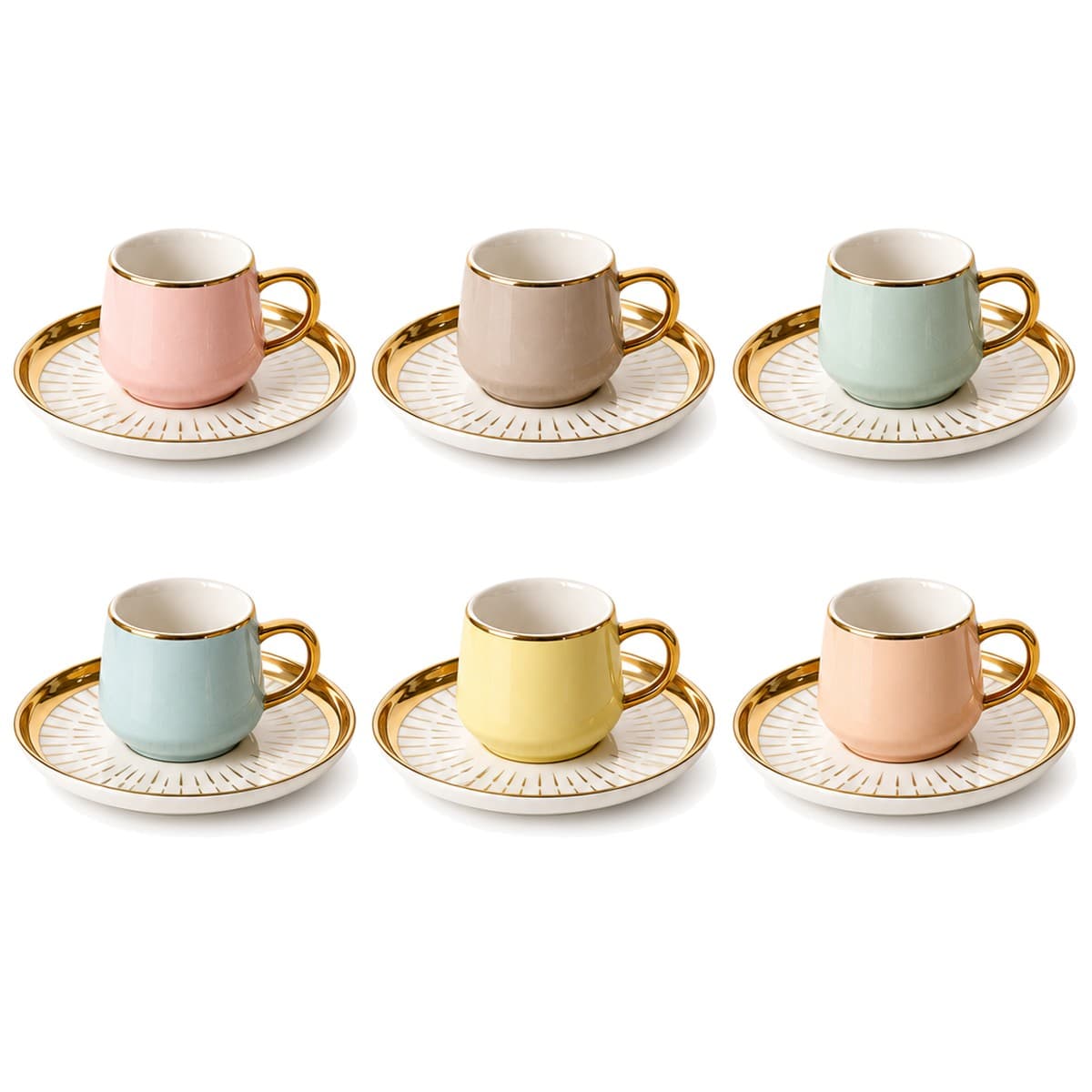 Coffee Cup Set 6+6 — Pastel Mix · Gift Box — RLE38 · Drinkware