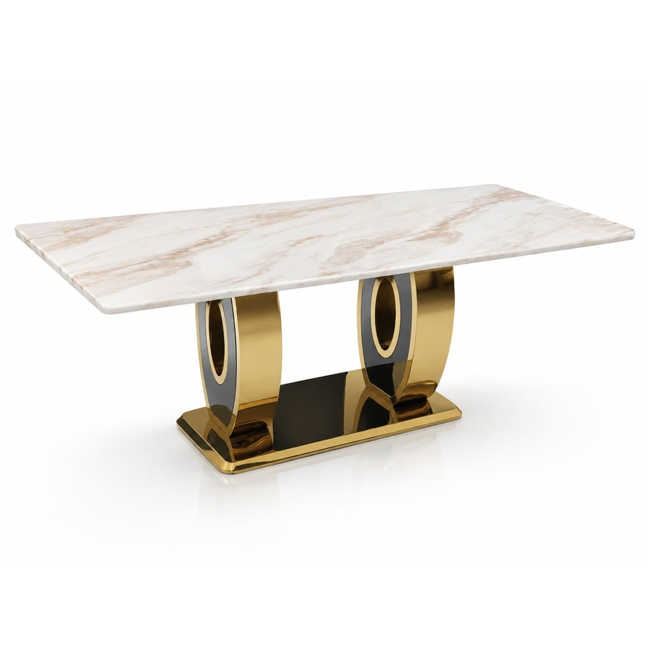 Esstisch 180×90 — weißer Marmor, goldenes Ovalgestell — F-87 · Möbel