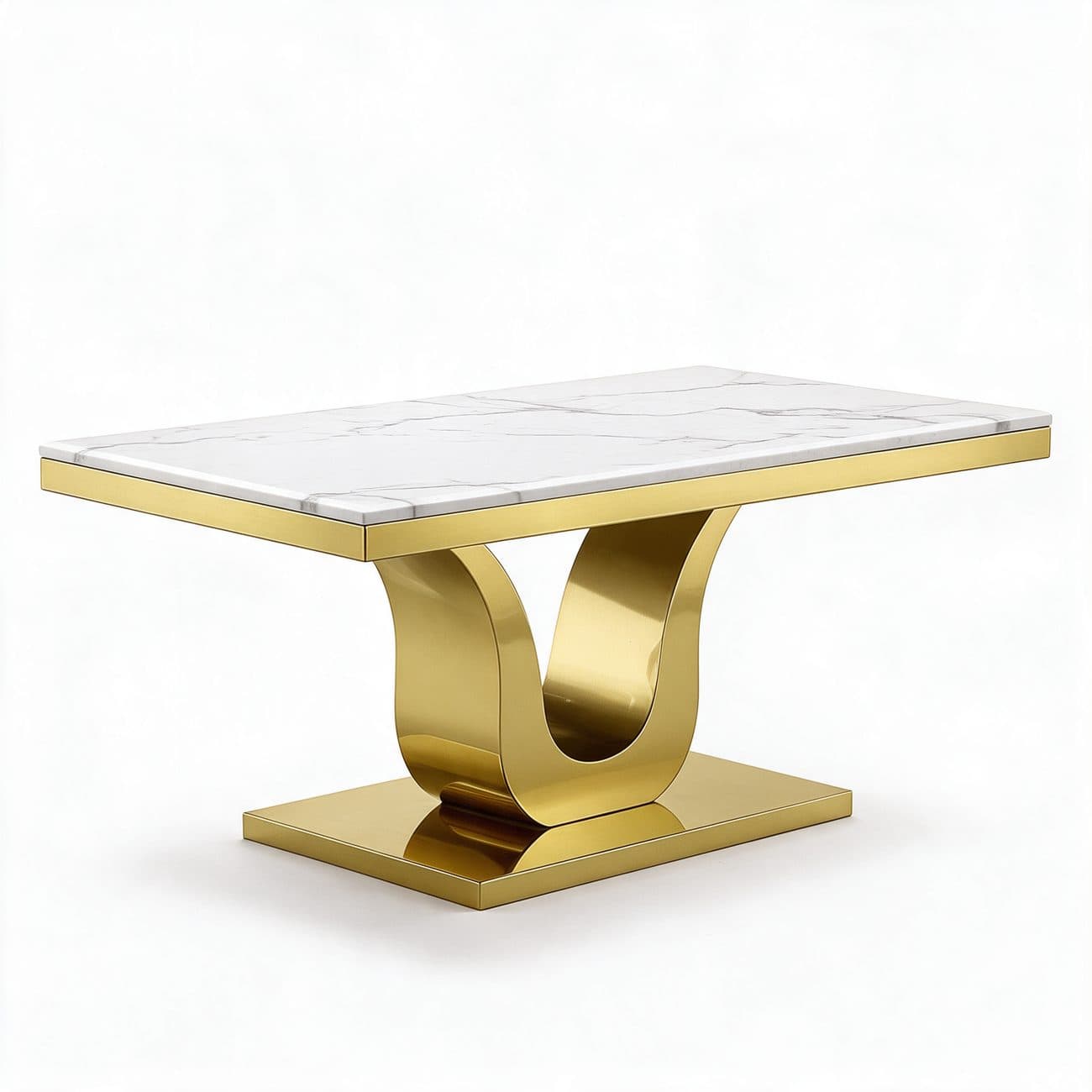 Esstisch 180×90 — weißer Marmor, goldenes U-Gestell — T705 · Möbel